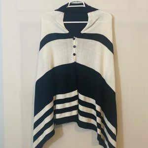 Poof! Women’s 100% Acrylic Poncho with Black & White Stripe Detail